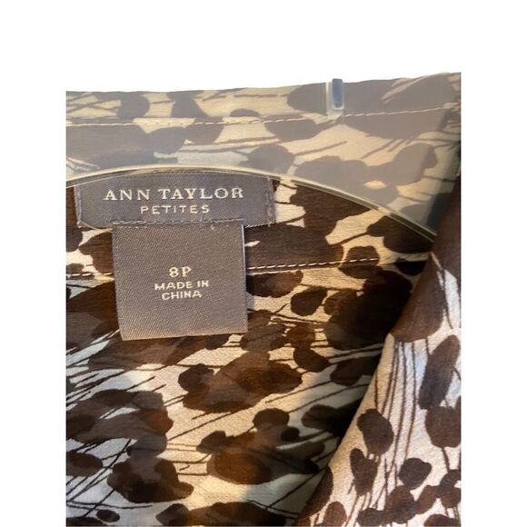 Ann Taylor women’s 100% silk brown and tan sheer abstract, print blouse SP - Picture 4 of 4
